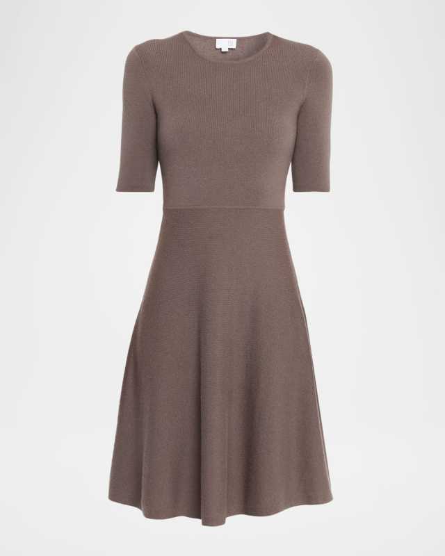 Cashmere Fine Ribbed A-Line Midi Dress
